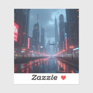 Neon Morgen – Cyberpunk Stadslandschap Vierkante V Sticker