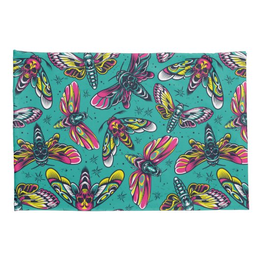 Neon Moth Pattern Kussensloop (Achterkant-Rechts)