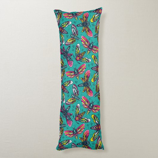 Neon Moth Pattern Lichaamskussen (Achterkant (Verticaal))