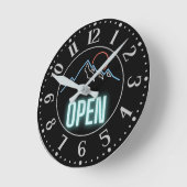Neon Mountain Open Sign Ronde Klok (Hoek)