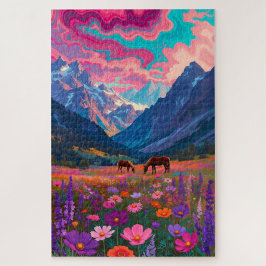 Neon Mountain Valley - Psychedelic Horses & Pink C Legpuzzel
