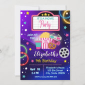 Neon Movie Night Girl Birthday Party Invitation (Devant)