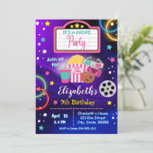 Neon Movie Night Girl Birthday Party Invitation (Debout devant)