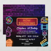 Neon Movie Nuit Anniversaire Fête Invitation (Devant / Derrière)