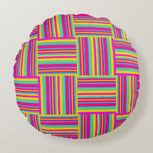 Neon Multi-Color Weaved Squares Rond Kussen