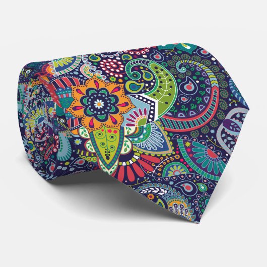 Neon Multicolor floral Paisley patroon Stropdas (Opgerold)