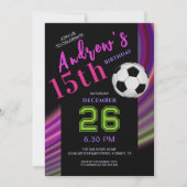 Neon Multicolor Modern Fancy Soccer Birthday Kaart (Voorkant)