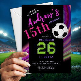 Neon Multicolor Modern Fancy Soccer Birthday Kaart