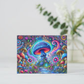 Neon Mushroom Glow Psychedelic Fantasy Forest Briefkaart (Staand voorkant)