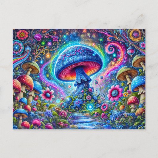 Neon Mushroom Glow Psychedelic Fantasy Forest Briefkaart (Voorkant)