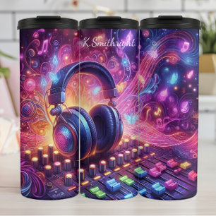 Neon Music Mixer Hoofdtelefoon Abstract Thermosbeker