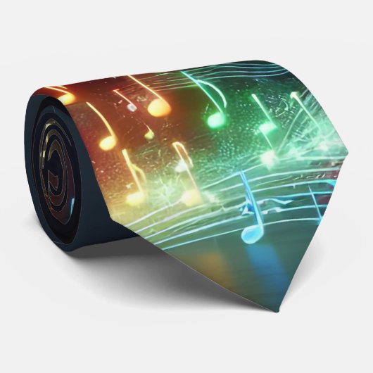 Neon muzieknoten op zwart stropdas (Opgerold)