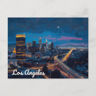 Neon Nachten in de Los Angeles Silhouette Briefkaart