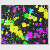 Neon, namaak glow in the dark, Paint Splatter Cadeaupapier (Vlak)