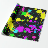 Neon, namaak glow in the dark, Paint Splatter Cadeaupapier (Uitgerold)