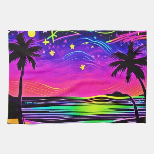 Neon Night Beachscape Theedoek (Horizontaal)