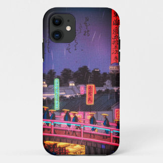 Neon Night Edo: Cyberpunk Nihonbashi & Mount Fuji iPhone 11 Hoesje