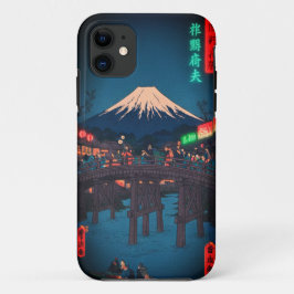 Neon Night Edo: Cyberpunk Nihonbashi & Mount Fuji iPhone 11 Hoesje