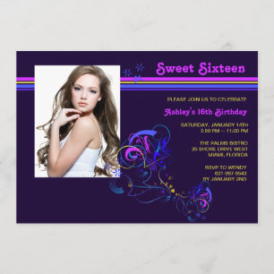 Neon Night Photo Invitation Kaart