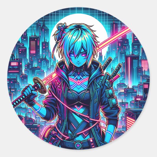 Neon Night Slicer Ronde Sticker (Voorkant)