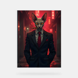Neon Noir Sphynx Cat in Mafia Style Acryl Bord