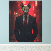 Neon Noir Sphynx Cat in Mafia Style Canvas Afdruk (Insitu (Houten vloer))