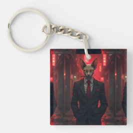 Neon Noir Sphynx Cat in Mafia Style Sleutelhanger