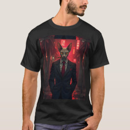 Neon Noir Sphynx Cat in Mafia Style T-shirt