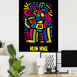 Neon Noise Lion - Abstracte geometrische tribale k Poster