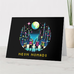 Neon Nomads - Cyberpunk Pixel Art Travel Design Kaart