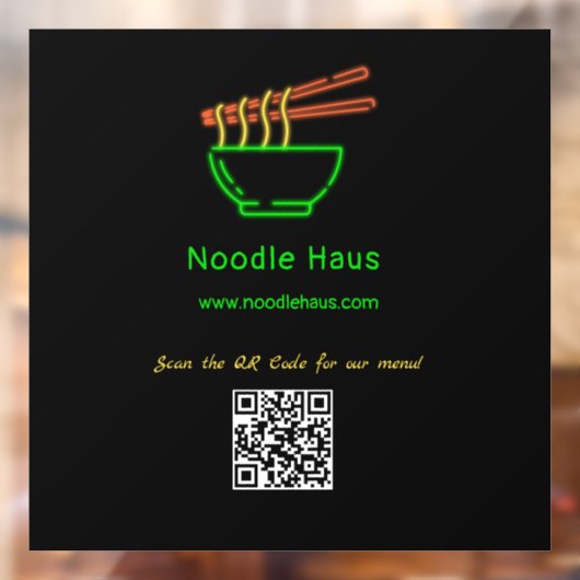Neon Noodle Bowl Custom Restaurant Raamsticker (Vel 2)