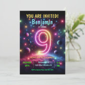 Neon Nummer Jongen 9e Verjaardag  Kaart (Staand voorkant)