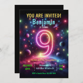 Neon Nummer Jongen 9e Verjaardag  Kaart (Voorkant / Achterkant)