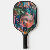 Neon Oerwoud Disco Ball | Funky retro monogram Pickleball Paddle (Voorkant)