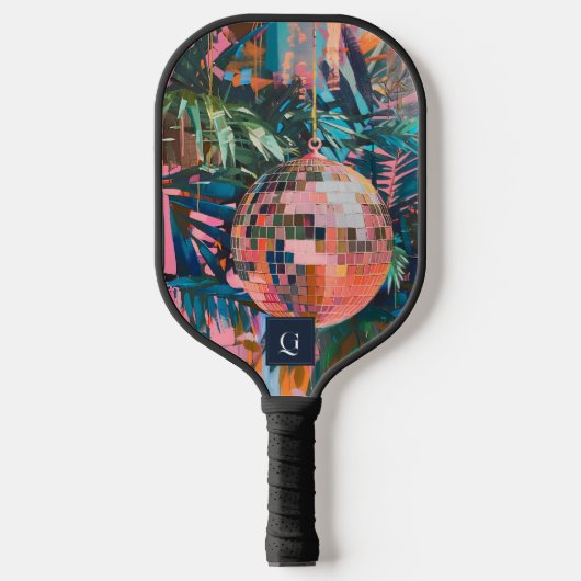 Neon Oerwoud Disco Ball | Funky retro monogram Pickleball Paddle (Voorkant)