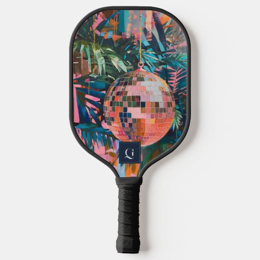 Neon Oerwoud Disco Ball | Funky retro monogram Pickleball Paddle (Achterkant)