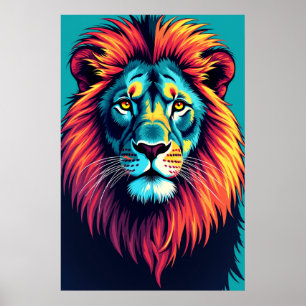 Neon Oerwoud King - Pop Art Lion Poster