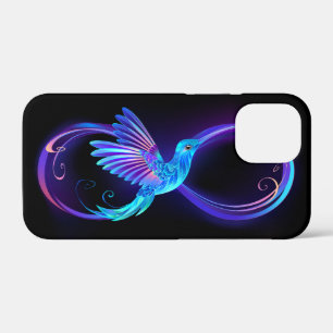 Neon Oneindigheidssymbool met Gloeiende Kolibrie iPhone 12 Mini Hoesje