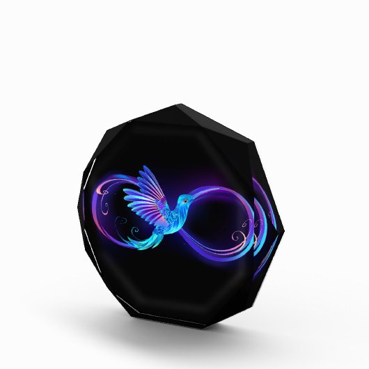 Neon Oneindigheidssymbool met Gloeiende Kolibrie Fotoblokken (Rechts)