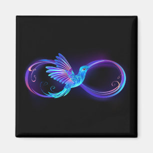 Neon oneindigheidssymbool met gloeiende kolibrie magneet