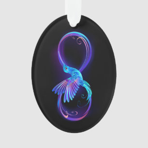 Neon oneindigheidssymbool met gloeiende kolibrie ornament
