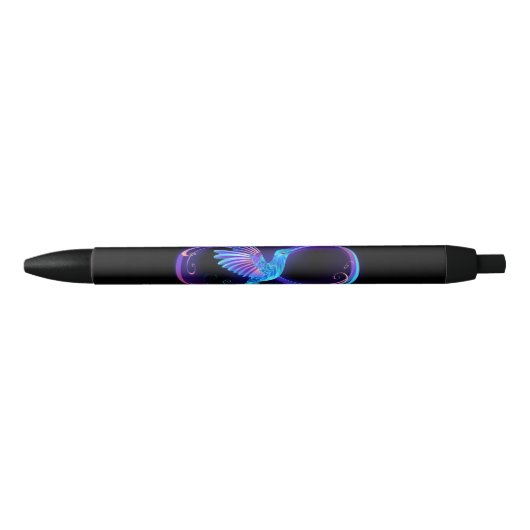 Neon oneindigheidssymbool met gloeiende kolibrie zwarte inkt pen (Voorkant)