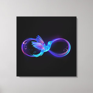 Neon Oneindigheidssymbool met Glowende Kolibrie Canvas Afdruk