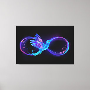 Neon Oneindigheidssymbool met Glowende Kolibrie Canvas Afdruk