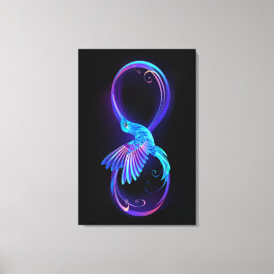 Neon Oneindigheidssymbool met Glowende Kolibrie Canvas Afdruk