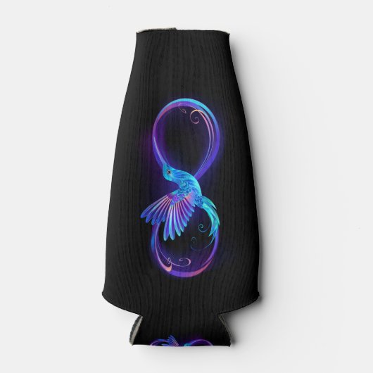 Neon Oneindigheidssymbool met Glowende Kolibrie Flesjeskoeler (Voorkant)