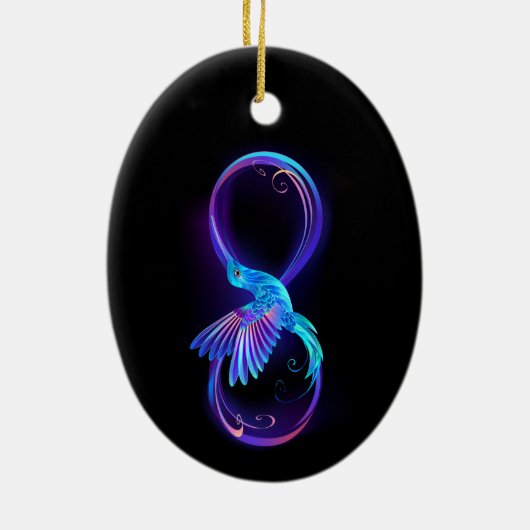 Neon Oneindigheidssymbool met Glowende Kolibrie Keramisch Ornament (Achterkant)