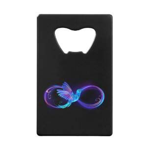 Neon Oneindigheidssymbool met Glowende Kolibrie Kredietkaart Flessenopener