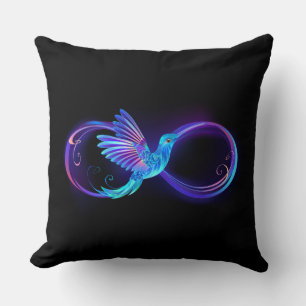 Neon Oneindigheidssymbool met Glowende Kolibrie Kussen