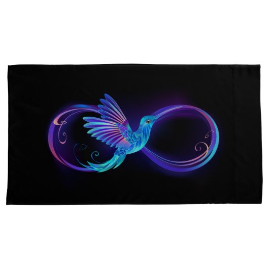 Neon Oneindigheidssymbool met Glowende Kolibrie Kussensloop (Voorkant-Rechts)